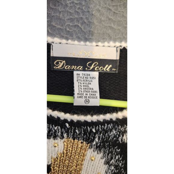 VTG Dana Scott Sweater Black Paisley Sequin Beads Embellished 80s Woman M Angora - Picture 5 of 6